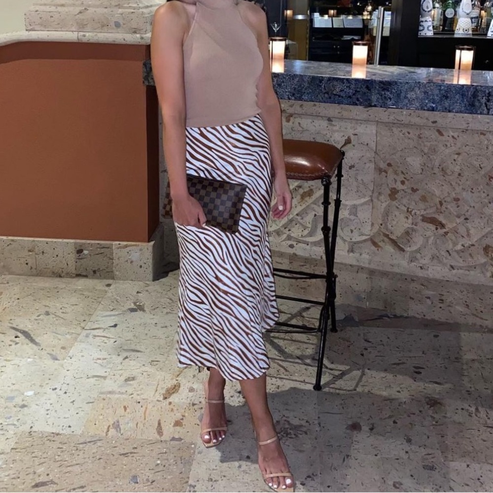 Zara Brown and White Zebra Print Midi Skirt